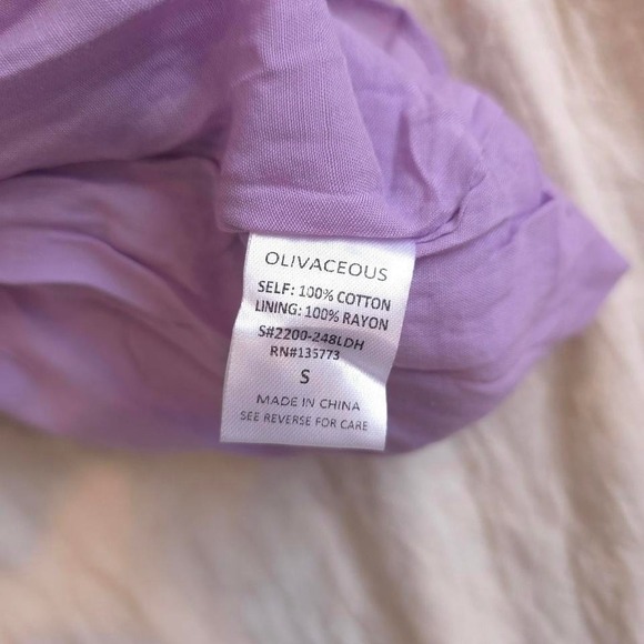 Olivaceous purple lavender mini dress with tie back detail. Size: S - Picture 7 of 8